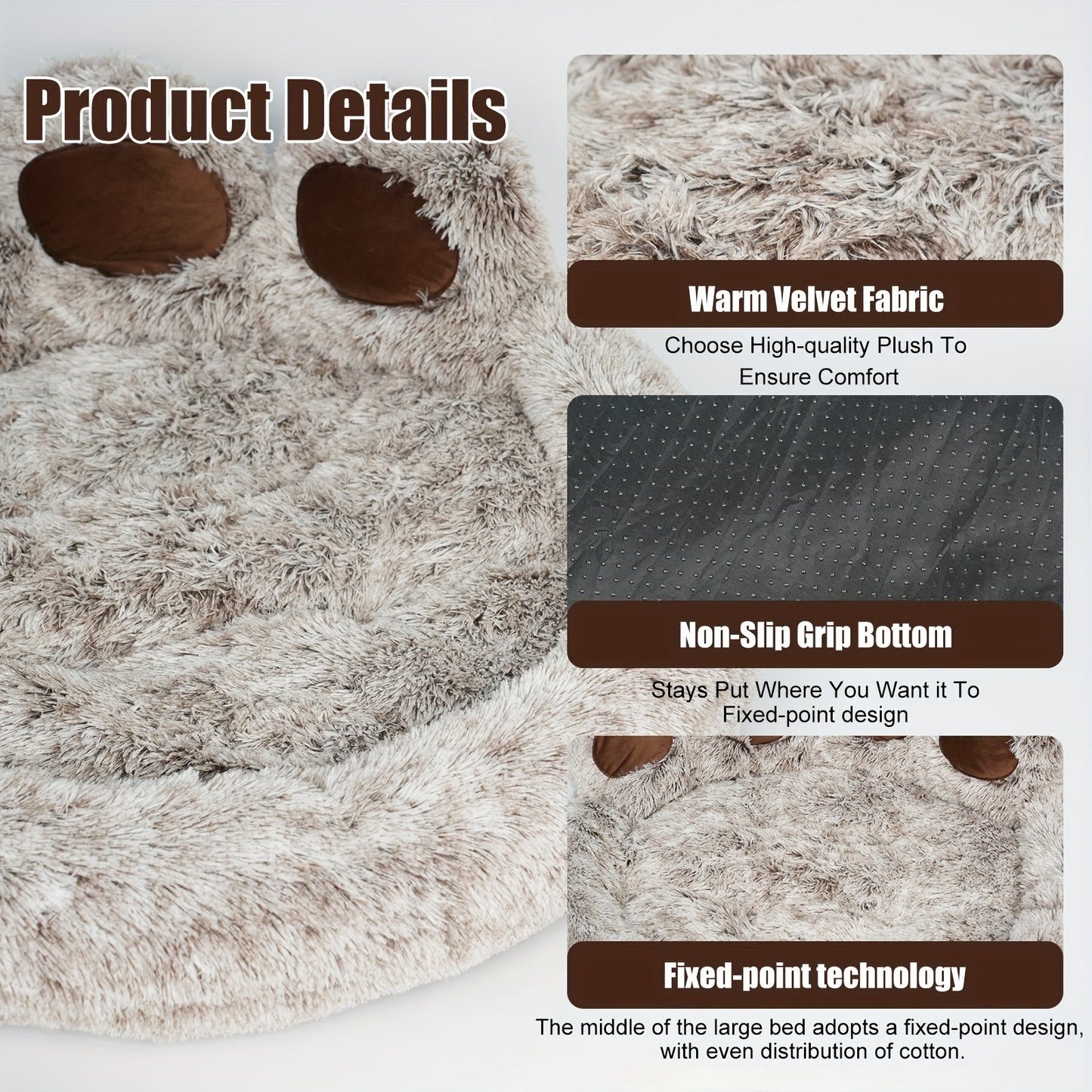 Dog Bed Cat Bed Bear Paw Shaped Donut – Calming Round Plush Pet Mattress, Warm & Soft Cuddler Bed for Dogs and Cats, Includes Pet Scarf, Sizes S to 2XL, Colors: Coffee, Pink, Grey, Brown
