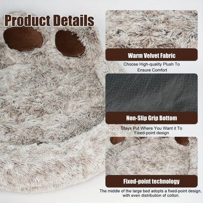 Dog Bed Cat Bed Bear Paw Shaped Donut – Calming Round Plush Pet Mattress, Warm & Soft Cuddler Bed for Dogs and Cats, Includes Pet Scarf, Sizes S to 2XL, Colors: Coffee, Pink, Grey, Brown