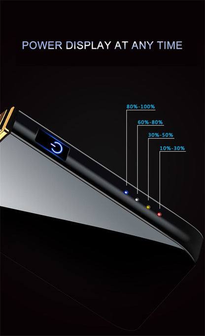 Electric Plasma Lighter USB Rechargeable – Windproof Dual Arc, LED Power Display, Touch Induction | Compact Metal Design for Outdoor Camping, Hiking & Survival | 2 Colors & 6 Styles