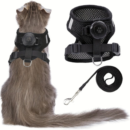 Escape-Proof Cat Harness and Leash with AirTag Holder – Adjustable Reflective Vest for Cats & Kittens Outdoor Walking S M L