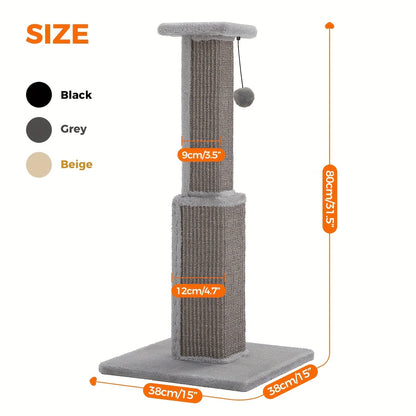 Cat Scratching Post Multi-Tier Sisal Tower for Indoor Cats – 18.9" & 32" Cat Tree with Hanging Ball Toy, Natural Sisal Rope, Sturdy Base – Green, Brown, Gray, Black, Beige Options