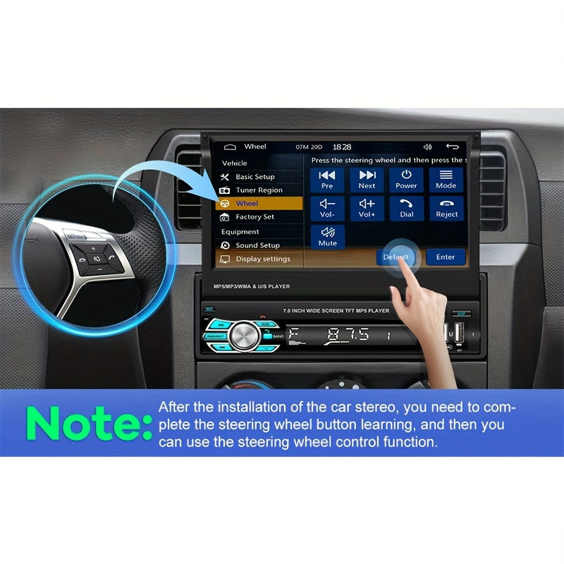 Podofo Wireless Carplayer Single Din Car Stereo 7 Inch HD Flip Out Touchscreen with Wireless Car Player Android Auto, Wireless, Type-C/USB/TF/AUX, SWC, FM, Voice Control, Backup Camera