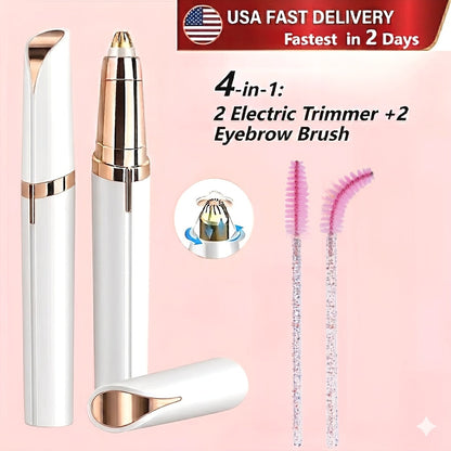 Electric Eyebrow Trimmer for Women 2 Pack, USB Rechargeable Painless Precision Eyebrow Razor Pen, Portable Hair Remover for Face Lip Leg Armpit – Pink White Colorful