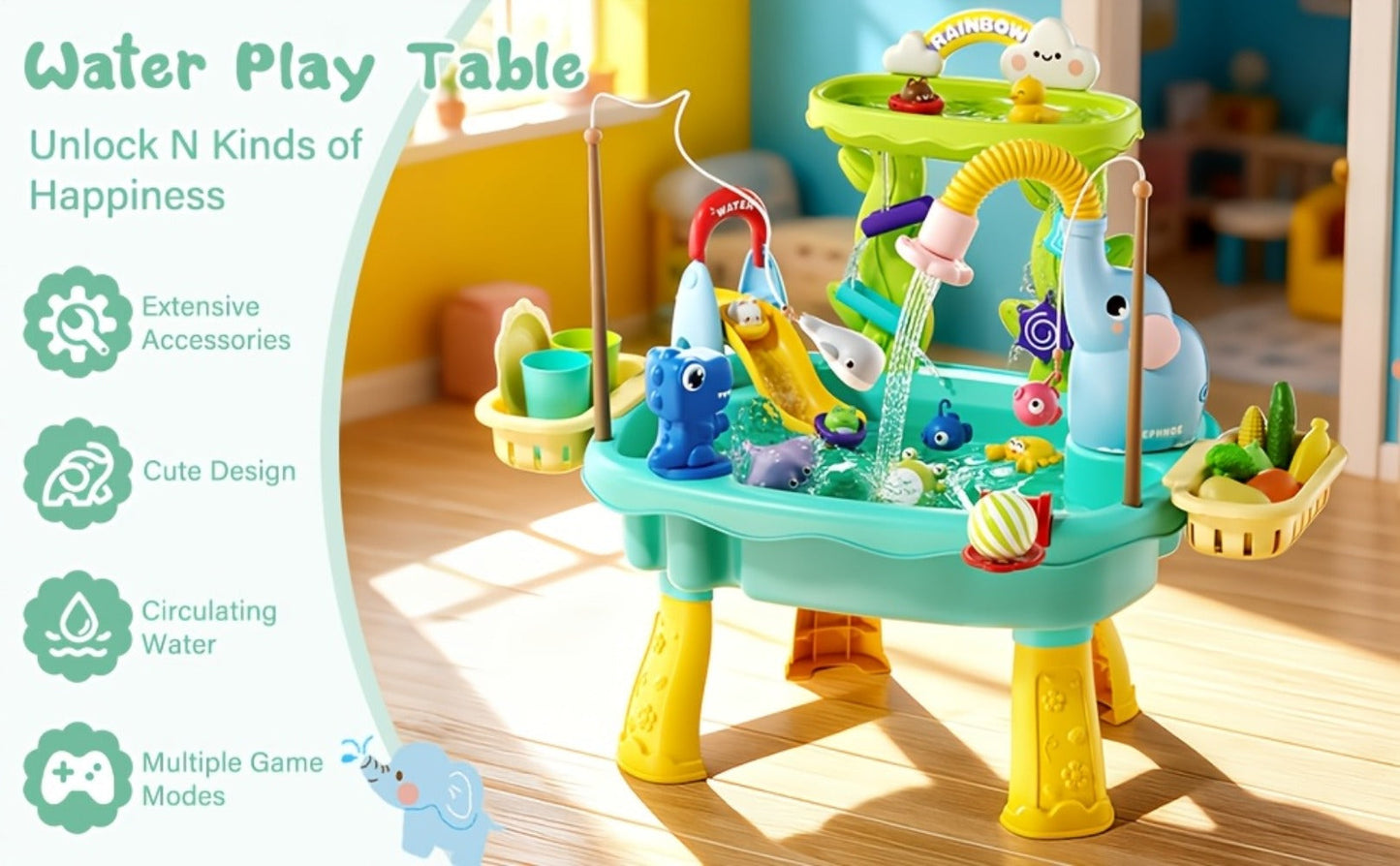 Kids Water Table Toy with Electric Pump & Faucet for Toddlers - Play Sink with Food Accessories & Fishing Toy, Sensory STEM Kitchen Water Play for Boys Girls Ages 3 4 5, Birthday Gift