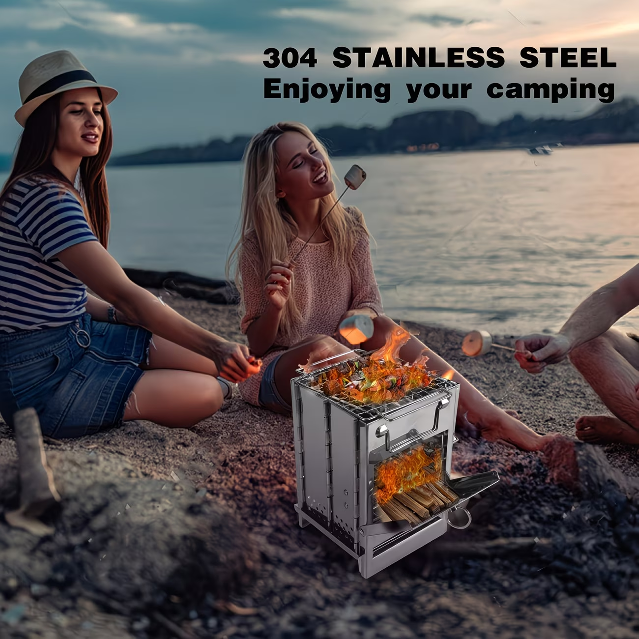 Portable Wood Burning Camp Stove - Stainless Steel Mini Firewood Rocket Stove for Camping, Backpacking & BBQ | Foldable Compact Outdoor Fire Pit Cooker, No Electricity Needed, Lightweight Heat-Resistant Design