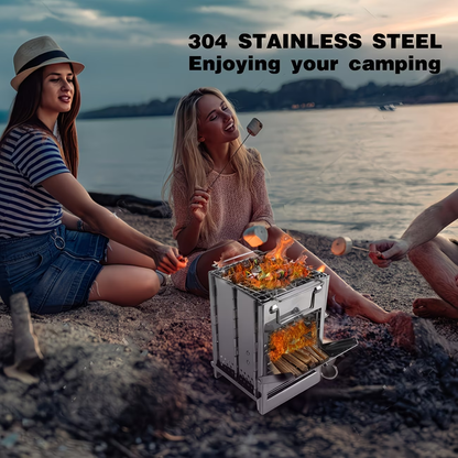 Portable Wood Burning Camp Stove - Stainless Steel Mini Firewood Rocket Stove for Camping, Backpacking & BBQ | Foldable Compact Outdoor Fire Pit Cooker, No Electricity Needed, Lightweight Heat-Resistant Design