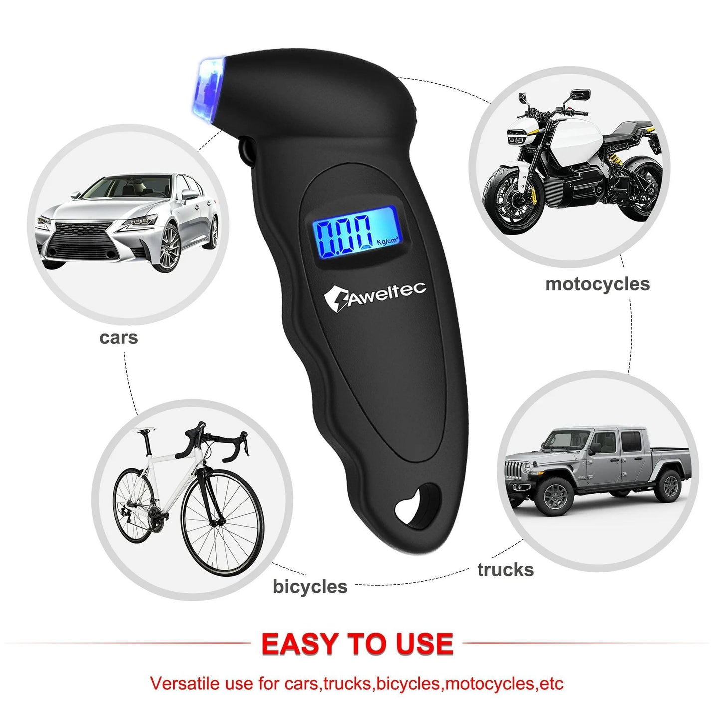Digital Tire Pressure Gauge 2-Pack 150 PSI - Backlit LCD, 4 Modes PSI/Bar/KPA/Kgf, Non-Slip Grip for Car, Truck, Motorcycle & Bicycle