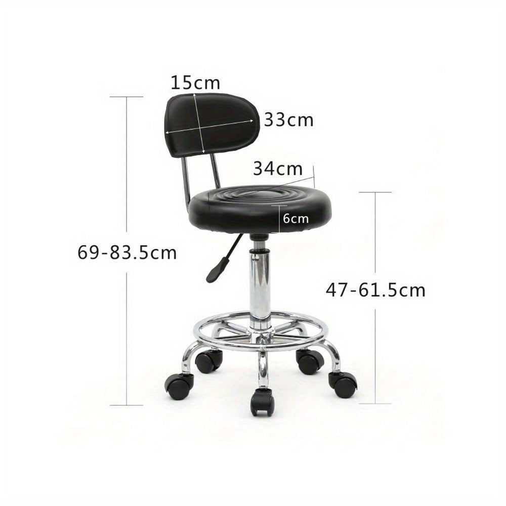 Salon Stool with Back & 360° Swivel – Adjustable Height 18.9"–22.8", Round Padded Cushion Seat, Chrome Base, Black or White for Nail Tech, Hair Stylist, Esthetician, Home Office