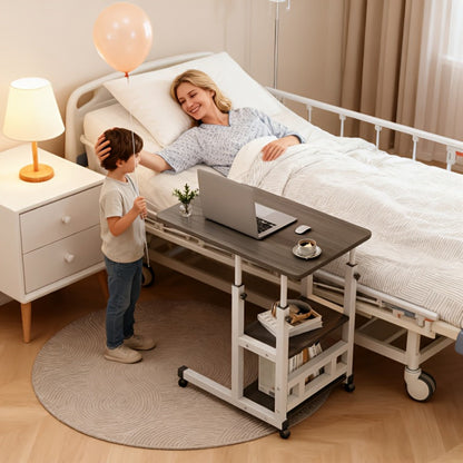 Rolling Overbed Table with Brake Wheels – Adjustable Height Bedside Nursing Dining Table for Elderly & Patients | Lockable Caster Wheels, Over-Bed Card Tray Design, 4 Colors, Practical Gift