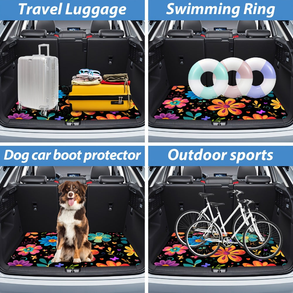 Car Cargo Mat Anti-Slip with Floral Pattern – Universal Trunk Liner Pad for Pets & Dogs, High Temperature Resistant, Waterproof Car Interior Accessory for SUV, Camping & Outdoor Use