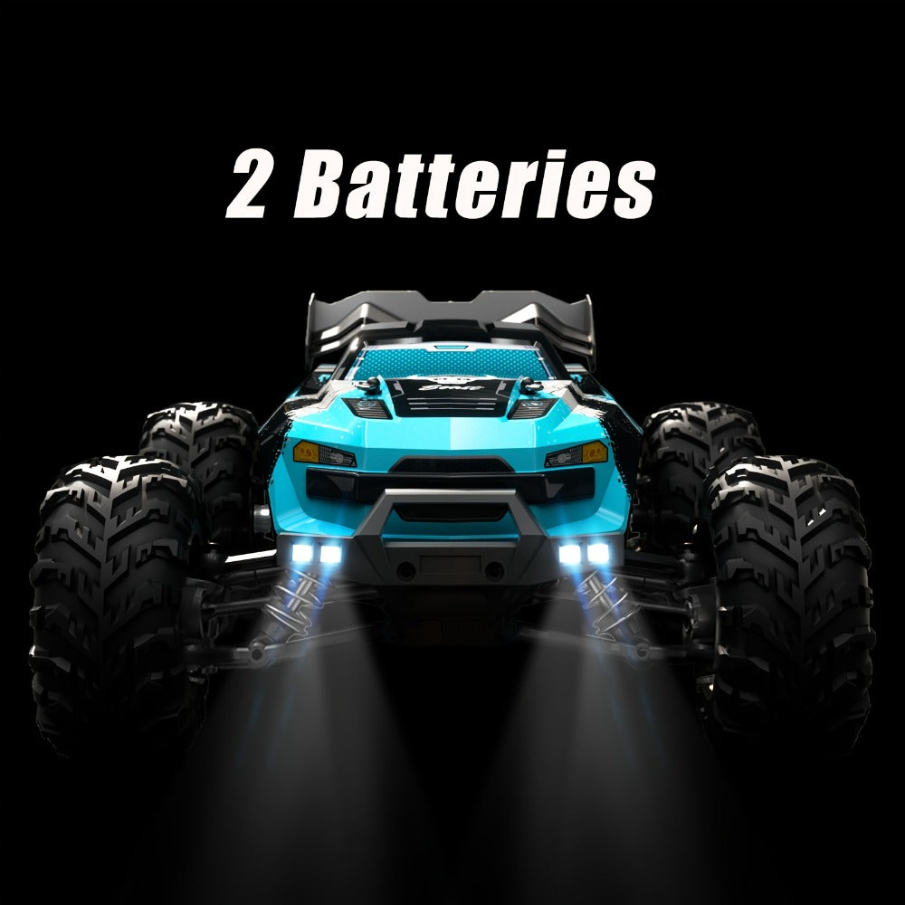 High Speed RC Car 1:16 Scale 4WD 70KM/H Off-Road Drift Racing Vehicle with RC390 Motor, 2.4GHz Remote Control, LED Lights, Head-Up Wheelie, 2 Batteries – All-Terrain Kids & Adult Gift
