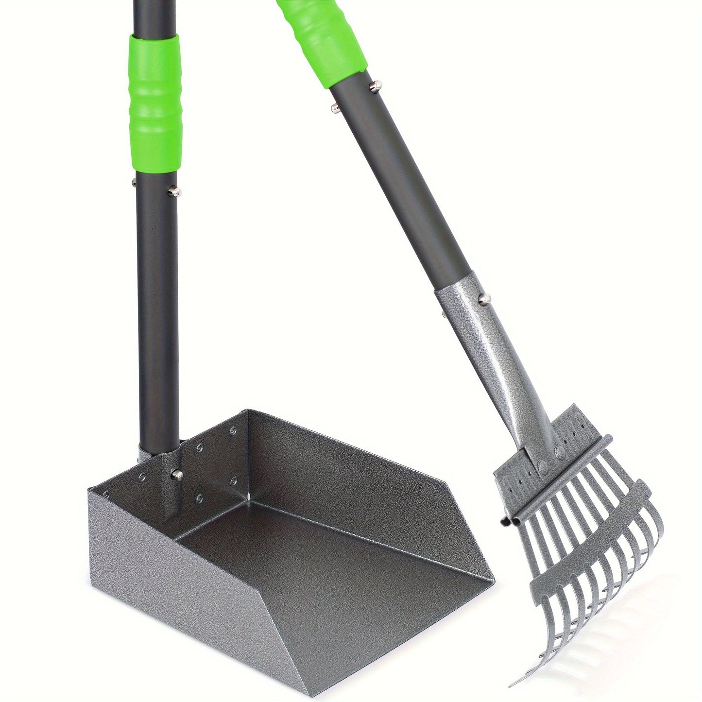 Dog Pooper Scooper Set Stainless Steel – Rust-Proof Tray & Rake with Adjustable Handles, Easy-Clean Pet Waste Removal Scoop for All Breeds, Multiple Colors Available