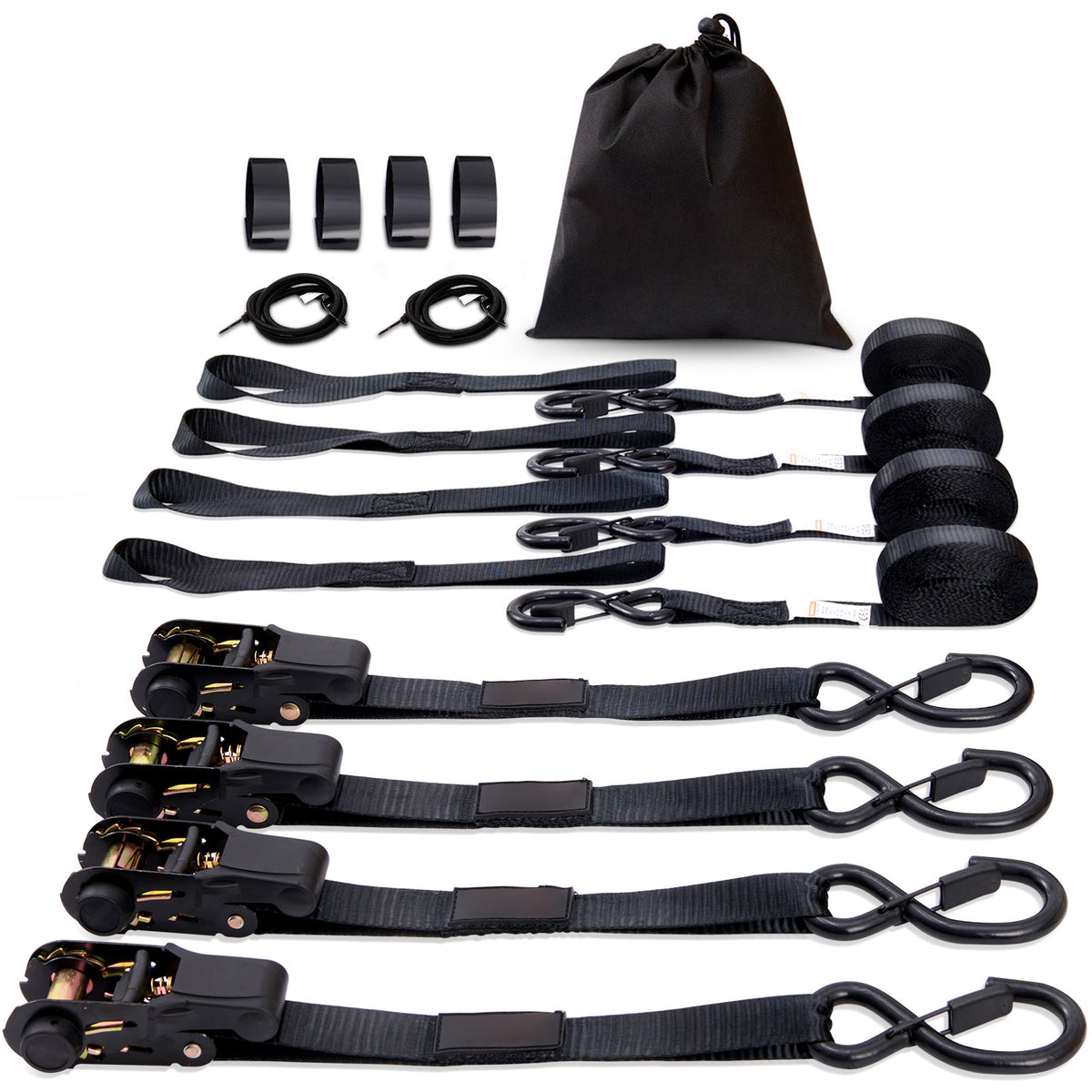 VEVOR Ratchet Tie Down Straps (4PK), 2200 lb Break Strength, 1" x 15' Heavy Duty Ratchet Tie Down Strap Set with Padded Handles, Coated S Hook, Soft Loop for Moving Appliances Motorcycle ATV Truck