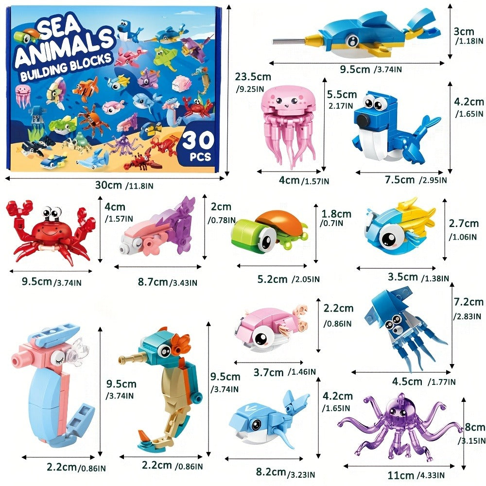 Ocean Mini Building Blocks 30-Pack Party Favors for Kids – Marine-Themed Mini Brick Sets for Birthday Goodie Bags, Classroom Prizes, Stocking Stuffers & Holiday Gifts for Boys & Girls