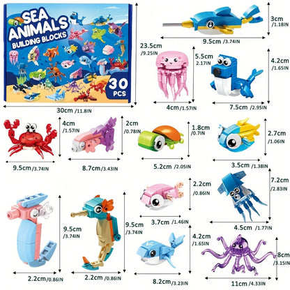 Ocean Mini Building Blocks 30-Pack Party Favors for Kids – Marine-Themed Mini Brick Sets for Birthday Goodie Bags, Classroom Prizes, Stocking Stuffers & Holiday Gifts for Boys & Girls