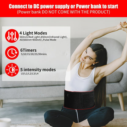 Wearable Red Light Therapy Belt – 660nm & 850nm 3-in-1 Chip Infrared Light Wrap with Timer for Inflammation Relief, Wound Healing & Body Recovery, Portable At-Home Pain Relief Therapy Device, Black