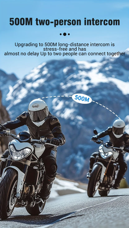 Motorcycle Helmet Bluetooth Intercom Headset 500M Range Bluetooth 5.3 LED Display Noise Cancelling Voice Control FM Radio Music Sharing for Off-Road Riding