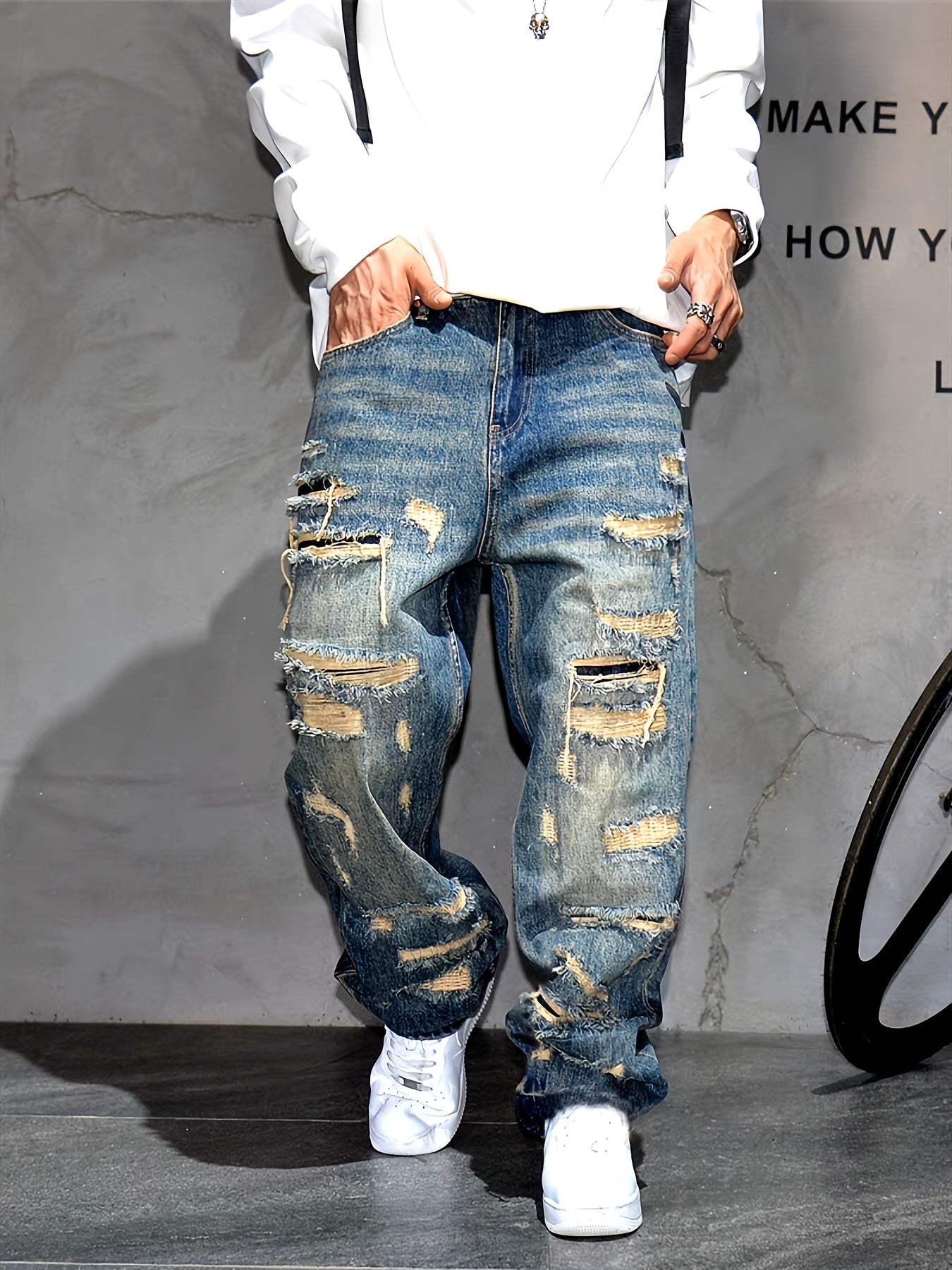 Men's Baggy Jeans - Classic Wash Clean Finish Everyday