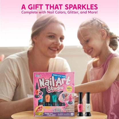 Kids Nail Art Kit for Girls – Non-Toxic Nail Polish Set with Glitter Stickers & Sequins 220+ Designs – Complete Children Nail Studio Creative Gift for Ages 7+ Birthday Christmas Sleepover Spa Party