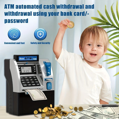 Electronic ATM Kids Piggy Bank with Password – Banknote & Coin Savings Bank for Boys Girls, Birthday Gift, Christmas Gift, Interactive Money Bank Toy, Black & Blue