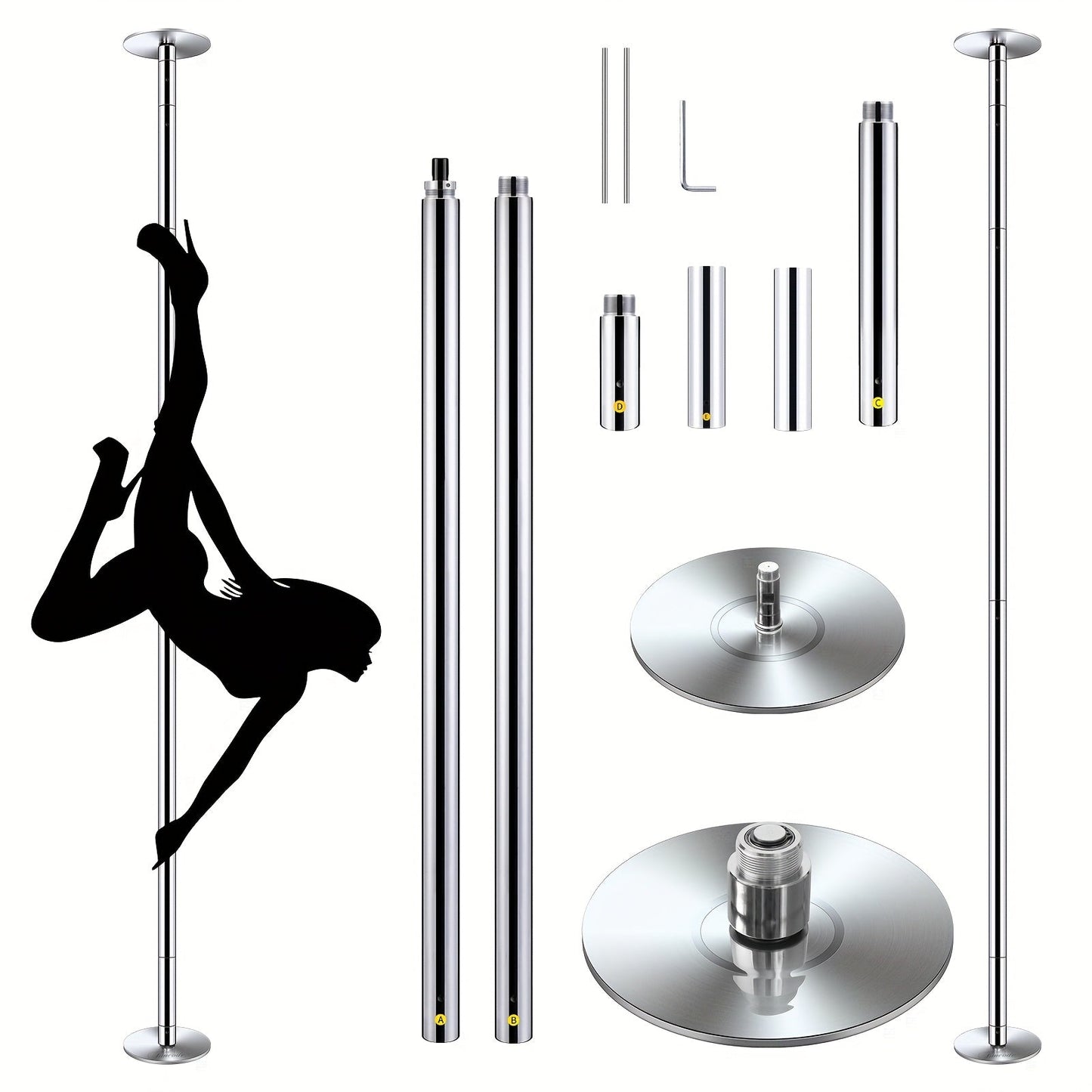 Professional Dance Pole 45mm – Spinning & Static Modes, Height Adjustable, Portable for Home Studio Club
