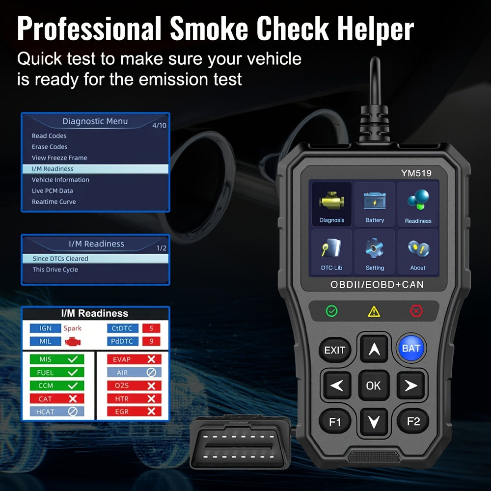 1 Unit YM519 Error Code Scanner OBD2 Code Reader Vehicle Diagnostic Tool Multi-Language Code Reader Engine System Check Battery Tester, Without Battery