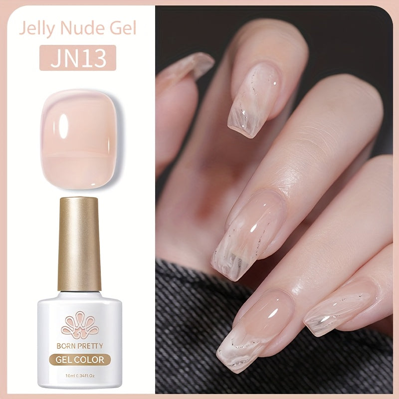 Jelly Gel Nail Polish Translucent 10ml – Glass Nail Look, 30-Day Soak-Off Semi-Permanent UV LED, Milky White Snow Glitter Pink Nude Shades, Buildable Salon Quality for Women