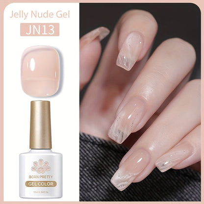 Jelly Gel Nail Polish Translucent 10ml – Glass Nail Look, 30-Day Soak-Off Semi-Permanent UV LED, Milky White Snow Glitter Pink Nude Shades, Buildable Salon Quality for Women