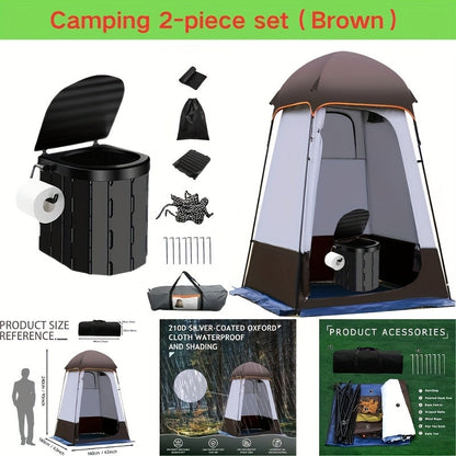 Pop-Up Privacy Tent with Portable Camping Toilet for Adults, Foldable Outdoor Shower Changing Potty Tent Kit with 12 Toilet Bags, Ground Stakes & Windproof Ropes for Camping, Hiking, Travel & Picnics