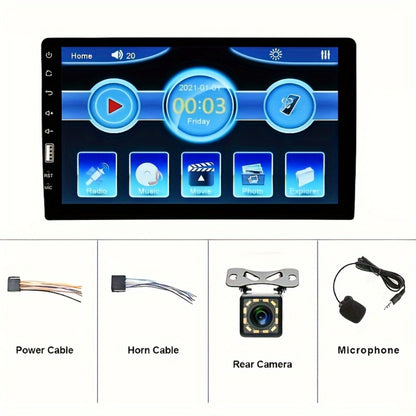 Single DIN 9 Inch Car Stereo - 1080P 2.5D HD Touchscreen MP5 Player, Mirror Link, FM Radio, AUX, USB, External Mic & Rear View Camera Included
