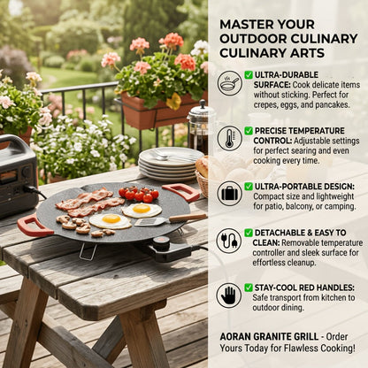 Electric Griddle Non-Stick with Adjustable Temperature – 14.17" & 15.75" Sizes, Fast Heating for Pancakes, Crepes, Pizza & BBQ, Easy Clean Portable Cooking Pan for Breakfast & Family Meals