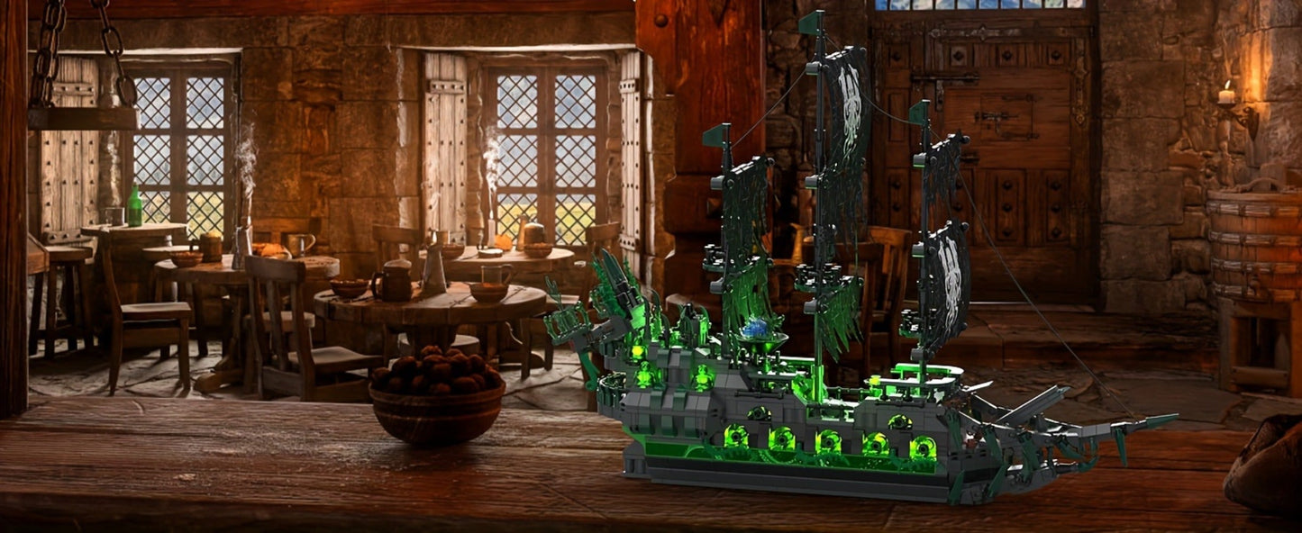 Flying Dutchman Pirate Ship Building Blocks Ghost Ship Model 40001 with LED Lights – Adult Teen Collector Construction Kit, Haunted Nautical Display Piece, Halloween Christmas Gift for Men Teens 14+