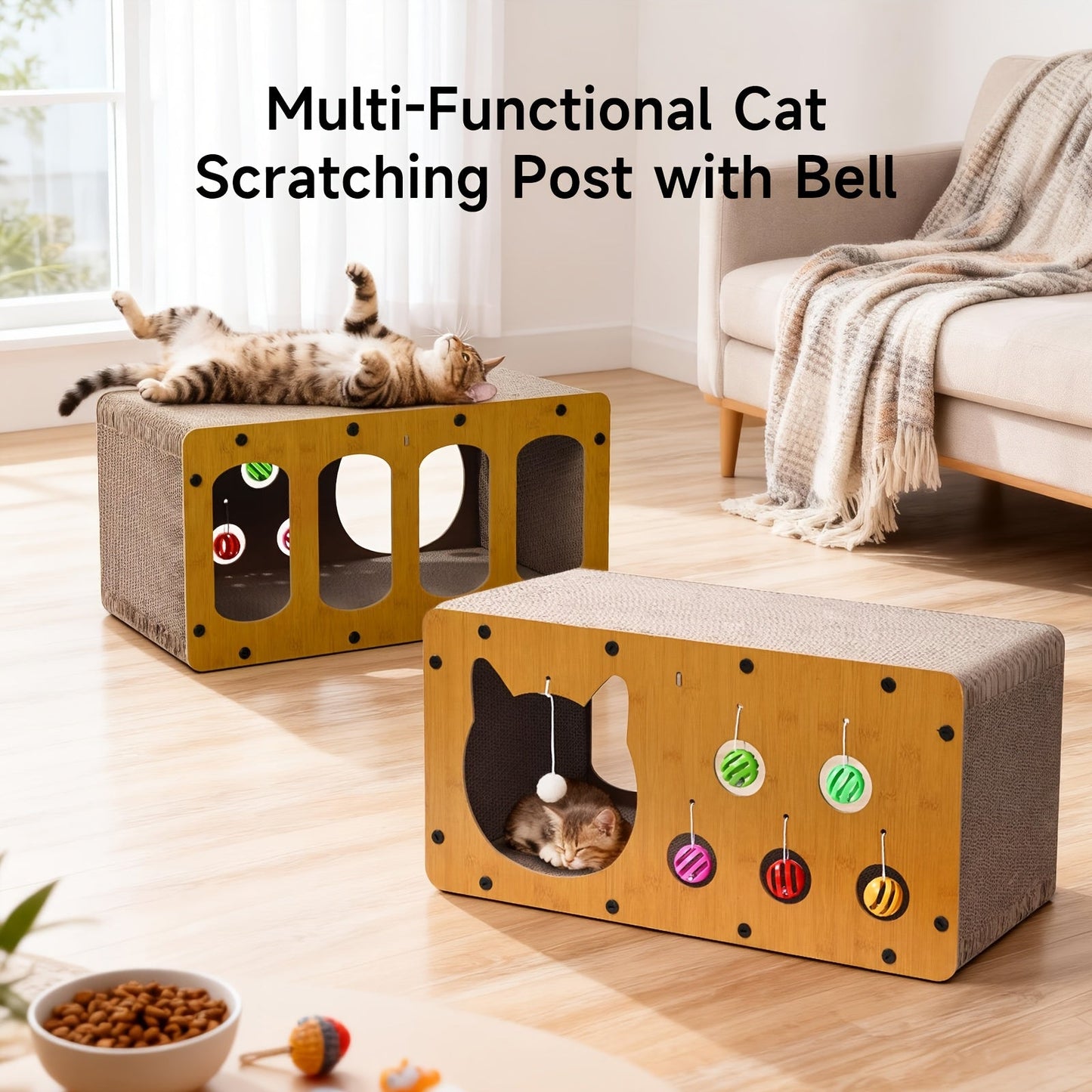Cat Scratching Board with Interactive Rolling Ball – Multifunctional Cat Furniture for Scratching Playing & Resting, Sturdy Breathable Design, Perfect Cat Toy Gift for Indoor Cats