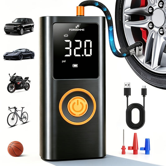 [USB Rechargeable Portable] Portable Cordless Tire Inflator With Digital Gauge & LED Light, USB- Rechargeable Fast Air Compressor Suitable For Cars, Bikes, Motorcycles, Sports Equipment, USB- Air Pump For Car Tires, Tires, Emergency Inflation Device