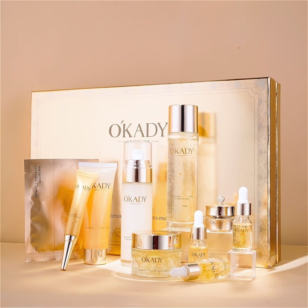Anti-Aging Skin Care Set for Women 24K Gold Polypeptide Complete Day & Night Routine Peptide Face Care Kit Firming Brightening All Skin Types Luxury Gift Set