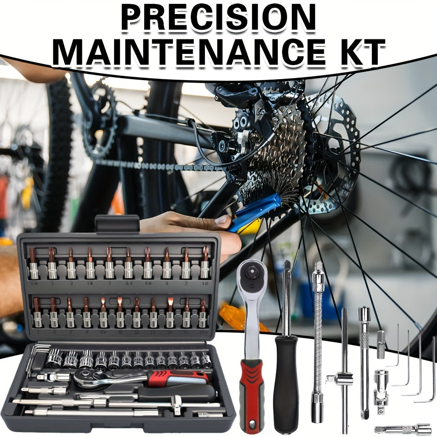 45/53pcs Tool Collection, Premium Professional Vehicle/Motorbike Repair Toolkit, 1/4 Inch Drive Deep And Standard Wrench Collection, Racing-Quality Vehicle Components Repair Ratchet Wrench And Additional Vehicle Repair Additions Toolkit