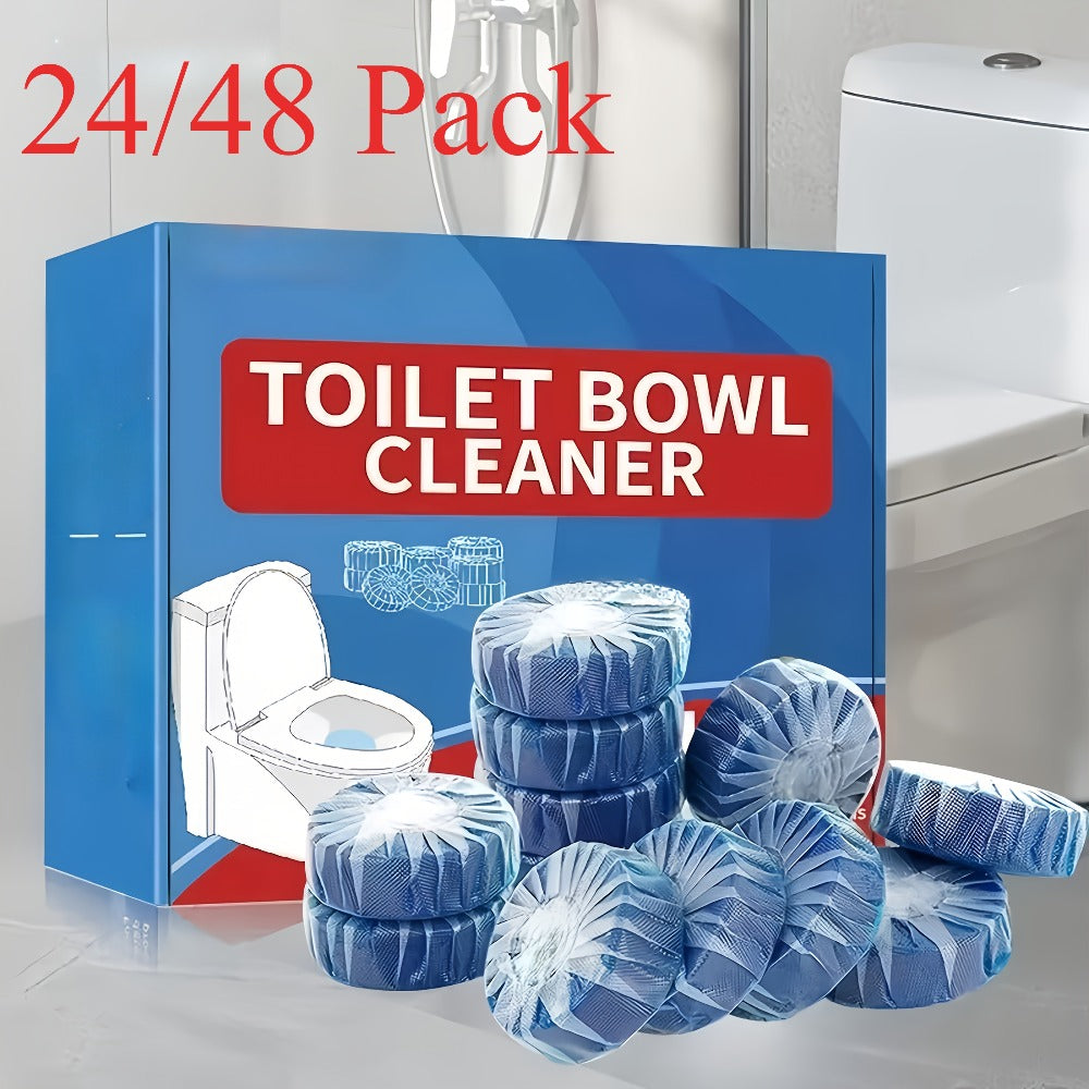 Blue Automatic Toilet Bowl Cleaner Tablets 20/24/48pcs - Low Odor Fresh Scent Powerful Stain Removal Long-Lasting Deodorizer, Safe for Plastic Surfaces, Easy Use for Home & RV Toilet Cleaning