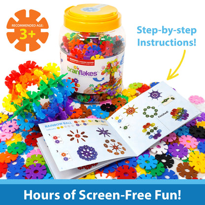 Brain Flakes Interlocking Disc Building Set 500 Pcs – STEM Construction Toy Kids Ages 3+ Creative Disc Blocks Storage Jar BPA-Free Safe Educational Birthday Christmas Gift Boys Girls