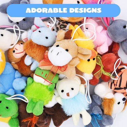 Bulk Mini Stuffed Animal Party Favors 24 Pack – 2.5-3 Inch Plush Keychain Toys for Easter Egg Hunt Basket Stuffers, Birthday Classroom Prizes, Halloween Goody Bag Fillers for Kids