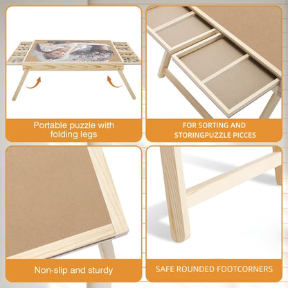 Jigsaw Puzzle Table with Folding Legs – 4 Drawers 16 Sorting Grids Portable Wooden Puzzle Board for 1000 Pieces, Storage Organizer Gift for Adults Seniors Family Game Night Home Office