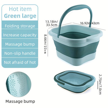 Foldable Foot Bath Bucket 3.96 Gallon Collapsible Portable Pedicure Basin with Sturdy Handle – Space-Saving Foot Soak Tub for Home Salon Travel Available in Grey Green Pink Yellow