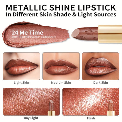 Metallic Lipstick Set 3 Pcs 24-Hour Smudge-Proof Transfer-Resistant Glossy Finish Full Coverage Long Lasting Lip Color Makeup Gift Set for Women 12.9G Each