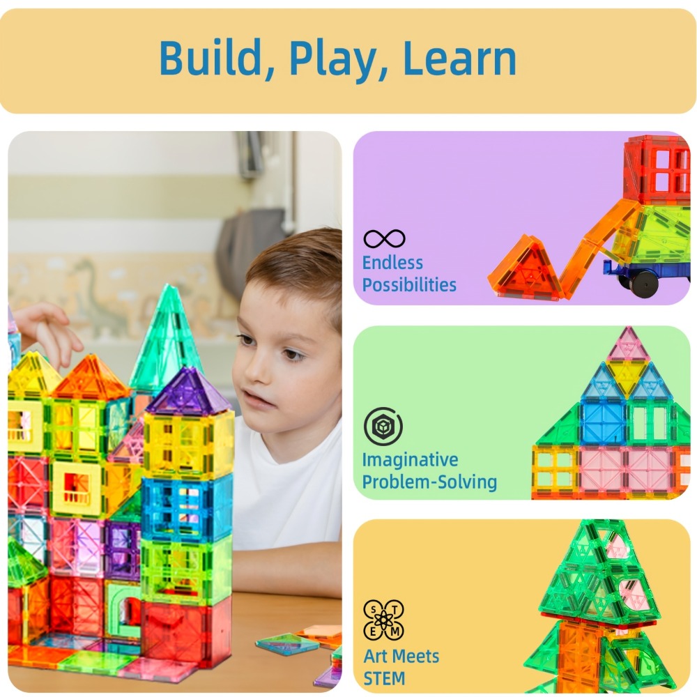 Magnetic Tiles Building Set for Kids 3 4 5 6 7 8 – 80 106 136 205pcs Clear 3D Magnet Building Blocks STEM Educational Toy Child-Safe ABS Creative Birthday Christmas Gift Boys Girls