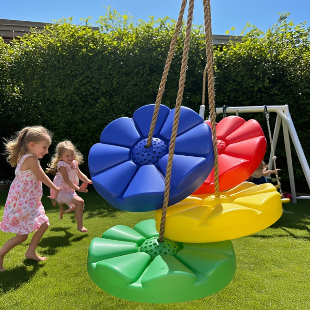 Flower Shaped Outdoor Swing Set 2 Pack Kids Backyard Hanging Swing Seat with Adjustable Rope 11.8in Diameter for Playground Courtyard Amusement Park Ages 3+