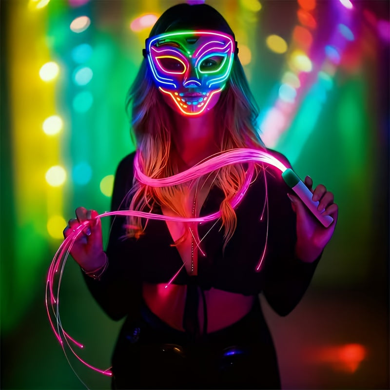 Rechargeable LED Fiber Optic Whip | 7-Color Glow Rave Dance Toy