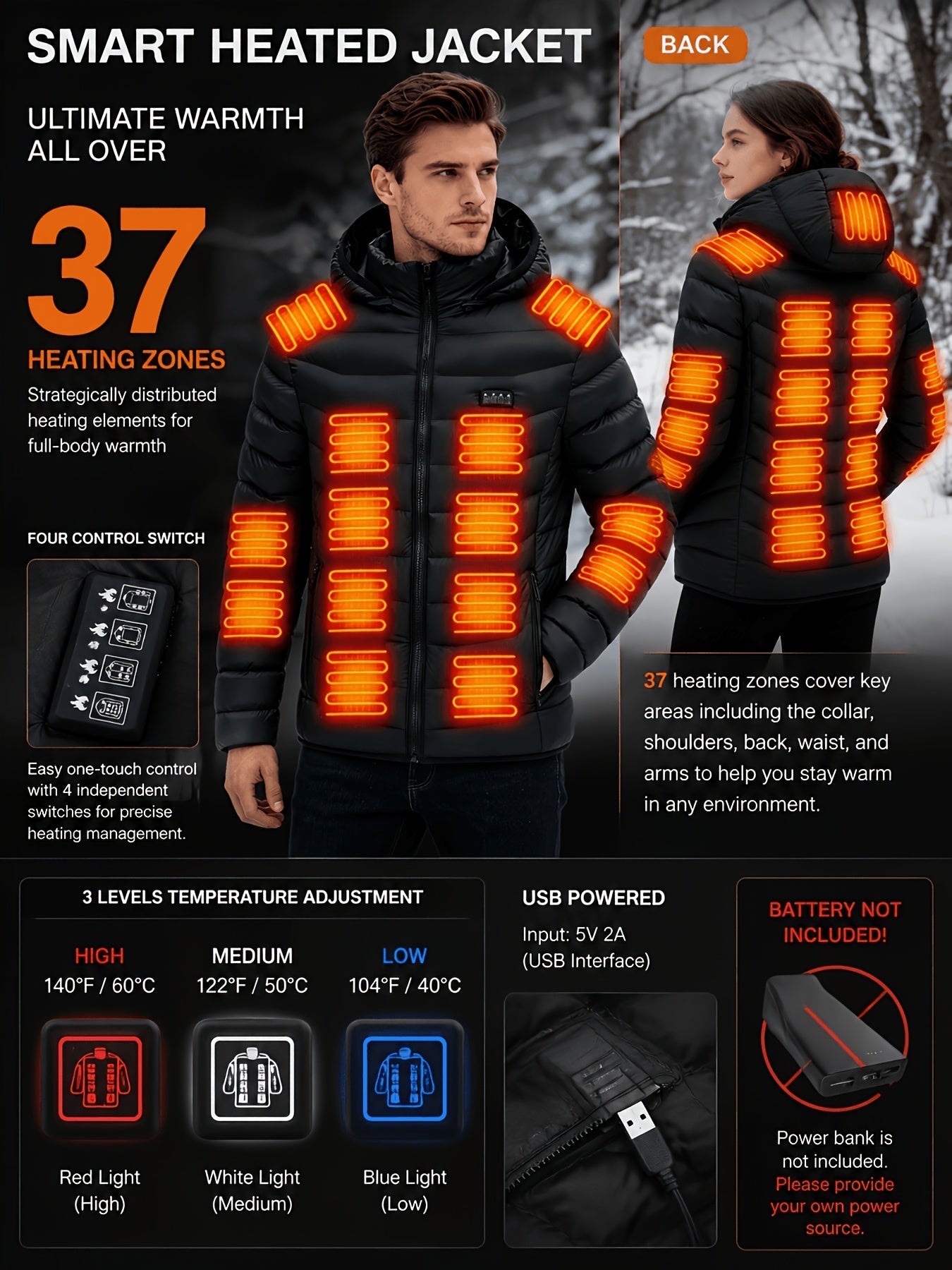 Unisex Heated Pullover Jacket Everyday 789