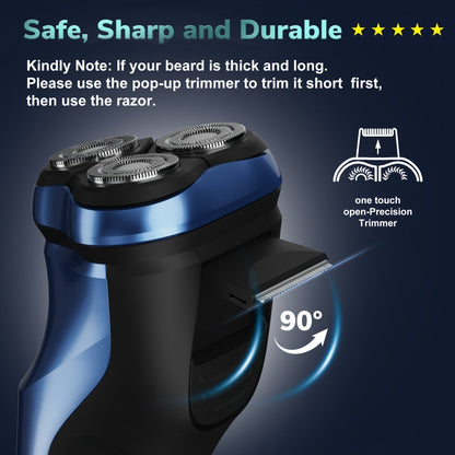 Electric Rotary Shaver for Men – USB Rechargeable Waterproof Cordless with Pop-Up Trimmer, 1-Hour Fast Charge, Stainless Steel Blades, Wet Dry Close Shave, Grooming Gift for Dad Husband Boyfriend