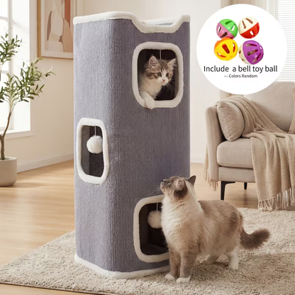 Cat Tree Tower Multi-Level Foldable Cat Condo for Indoor Cats - Scratch-Resistant Carpet, Hanging Bell Ball, Cozy Top Bed, Sturdy Frame Cat House with Multiple Entrances, 1 3 4 Tier Options for Kittens & Adults