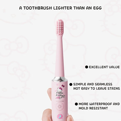 Sanrio Electric Toothbrush Hello Kitty & Pochacco - 4 Cleaning Modes, 4 Intensity Levels, 3 Replacement Brush Heads, 2-Minute Smart Timer, Cute Design Gift for Girls, Birthday, Graduation, Christmas