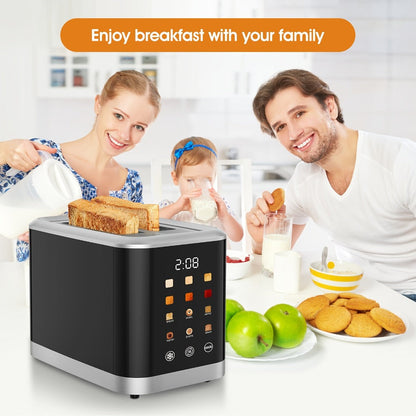 Smart Digital Toaster 2 Slice with Touch Screen LCD Display, 6 Bread Types & 6 Shade Settings, Extra Wide Slots, Stainless Steel – Bagel, Cancel & Defrost Functions for Modern Kitchen